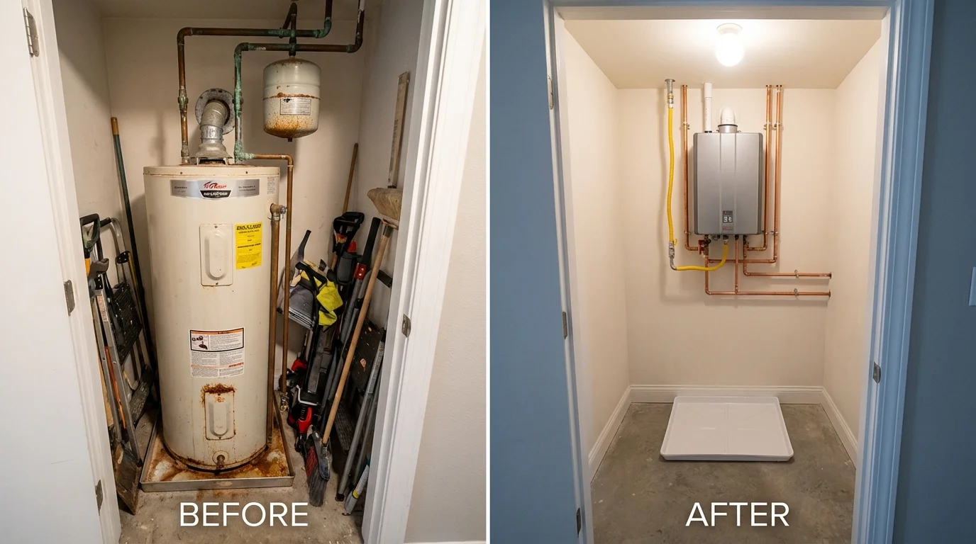 Tank water heater versus wall-mounted tankless unit comparison for Saratoga, CA homeowners